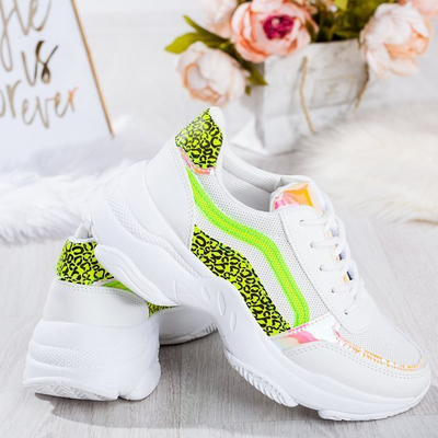 Białe sportowe buty damskie na grubej podeszwie Yellow Pearl - Obuwie