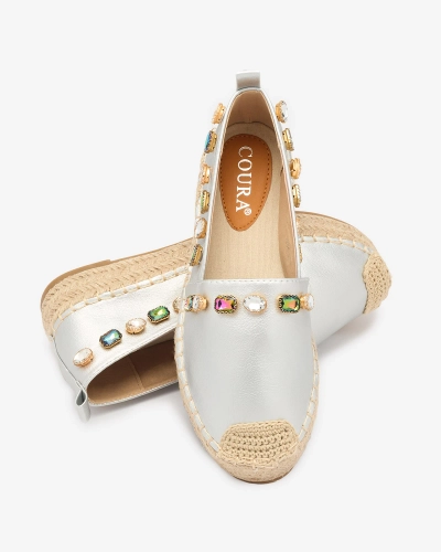 Espadrile argintii de damă cu cristale Ziennie - Încălțăminte