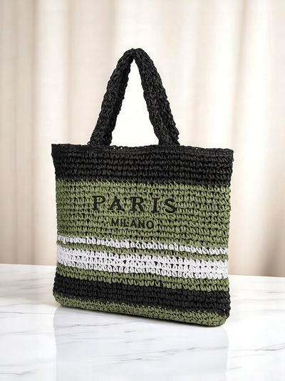 Royalfashion Geantă mare de damă din paie Paris Stripe