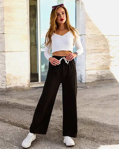 Royalfashion Pantaloni largi cu nervuri pentru femei