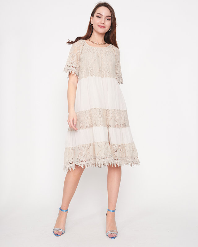 Rochie de dama gri-bej cu dantela - Imbracaminte