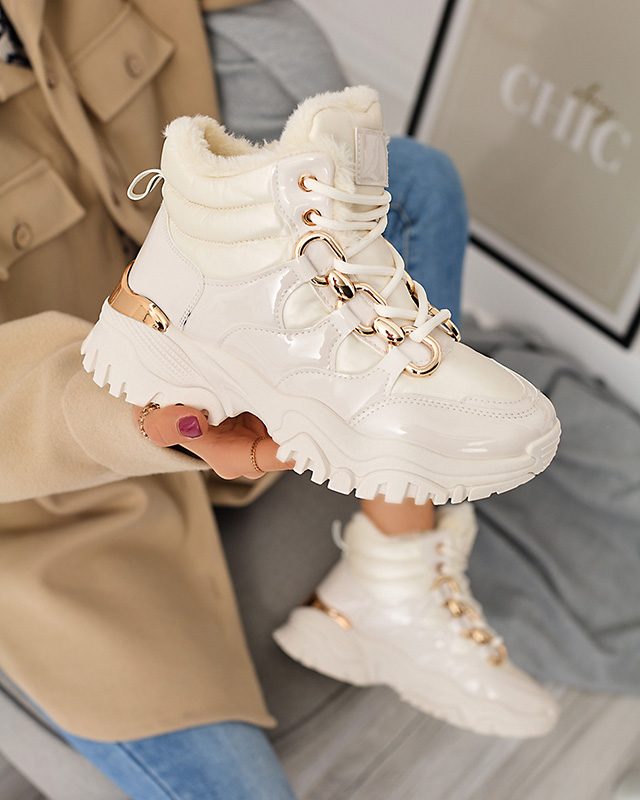 Pantofi sport de iarnă pentru femei crem a'la trappers Mertika - Încălțăminte