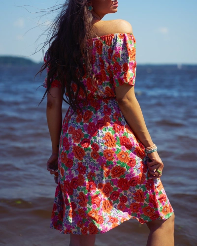 Royalfashion Rochie mini florală pentru femei a'la hiszpanka în roșu