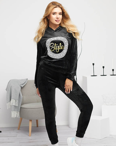 Set trening dama negru cu imprimeu - Imbracaminte