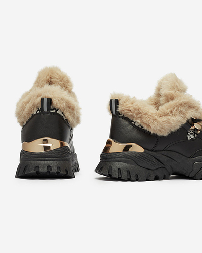 Pantofi sport de damă cu blană de culoare neagră Reyma- Footwear
