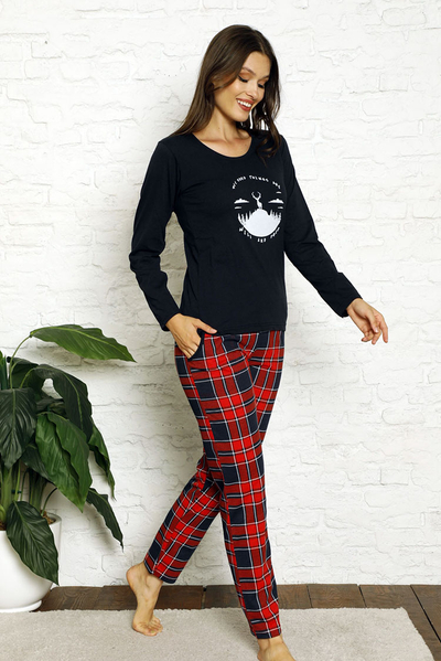 Royalfashion Pijama de damă în albastru marin și roșu