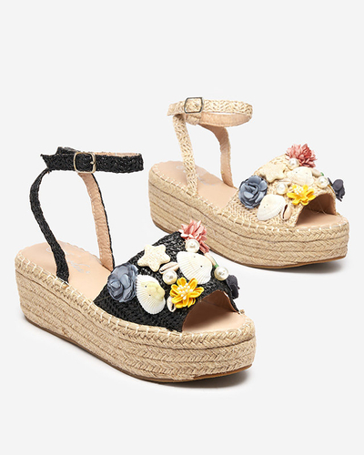 Sandale de damă negre a'la espadrile cu partea superioară decorativă Soramis - Încălțăminte