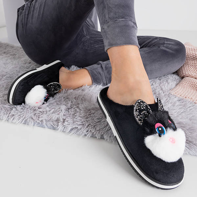 Papuci de damă negri cu iepurașul Pivi - Încălțăminte