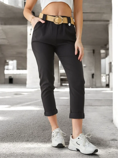 Pantaloni din viscoză Royalfashion pentru femei cu curea