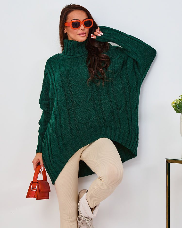 Royalfashion Pulover cu guler asimetric cobalt pentru femei