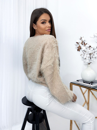 Royalfashion Pulover de damă pufos în bej