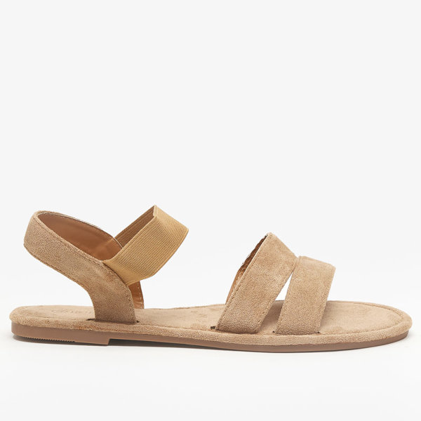 OUTLET Sandale plate dama din piele intoarsa ecologica maro deschis Nerina - pantofi