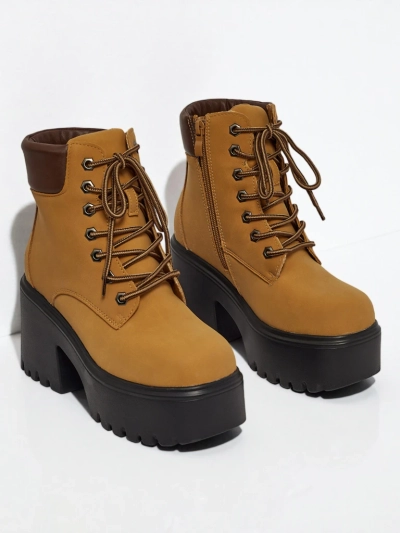 Botine de damă eco-piele întoarsă cu toc și platformă Tavlissa