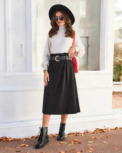 Fusta midi pentru femei Royalfashion a' la piele intoarsa