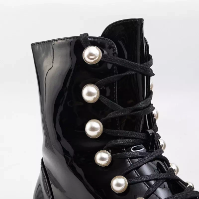 OUTLET Cizme dama lacuite negre cu perle Lumines - Incaltaminte