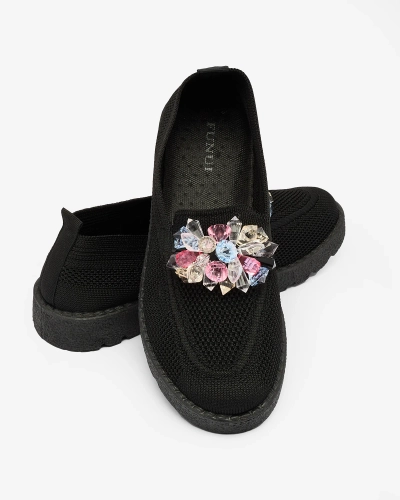 Royalfashion Pantofi de damă negri înfrumusețați pe jumătate Enweta