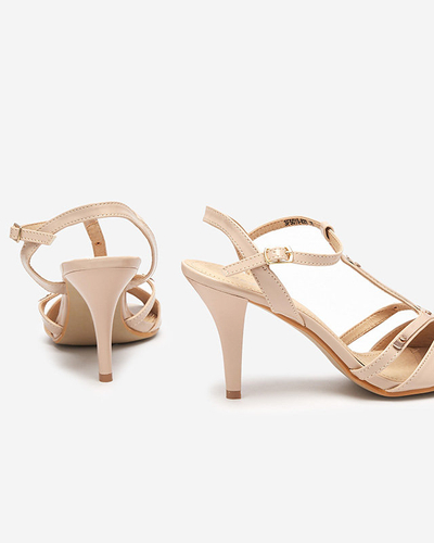 OUTLET Sandale dama bej lacuite pe toc inalt Netisa - Incaltaminte