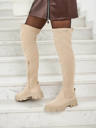 Cizme de damă peste genunchi din piele ecologică de tip piele întoarsă Maelin