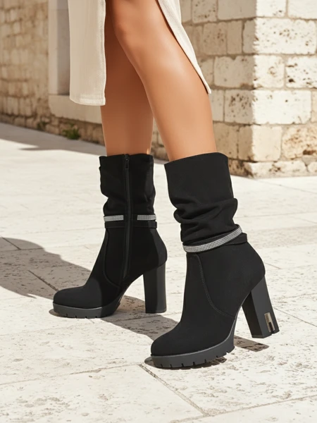 Matowe Rumowe botki damskie na słupku Ashen Bloom