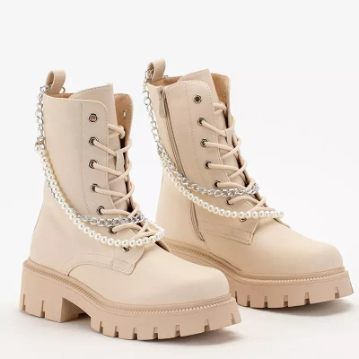 OUTLET Genti dama crem cu lant si perle Agsiva - Incaltaminte