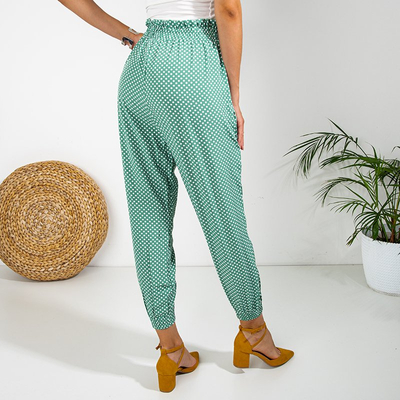 Pantaloni pentru femei verde cu buline PLUS SIZE - Îmbrăcăminte