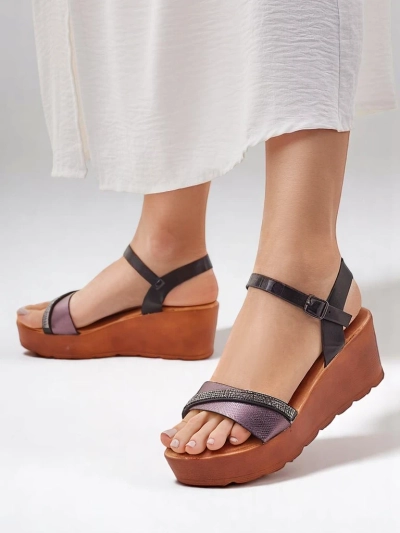 Sandale cu wedeguri Royalfashion pentru femei cu strasuri și sclipici Aurora Glow