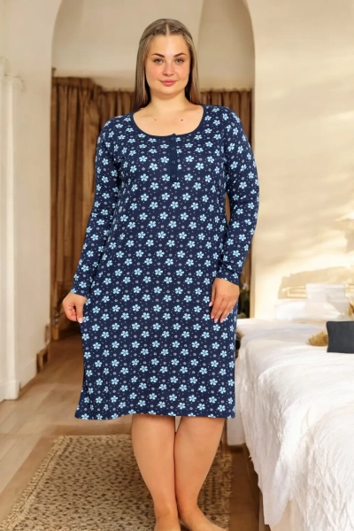 Royalfashion Cămașă de noapte din bumbac cu flori MĂRIME PLUS