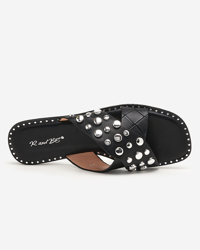 Papuci de dama negri cu strasuri Rokina - Incaltaminte