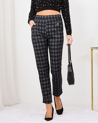 Royalfashion Pantaloni treggings cu carouri izolate pentru femei gri-maro