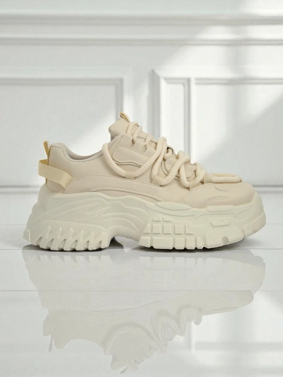 Damskie sneakersy beżowe Athenia z ekoskóry na platformie 6,5 cm