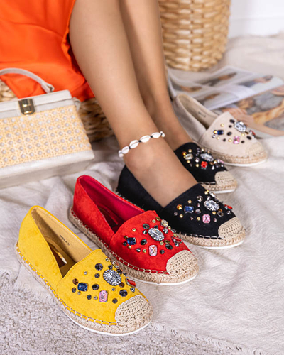 Espadrile negre de damă din piele de căprioară ecologică cu zirconii cubi Mediros - Încălțăminte