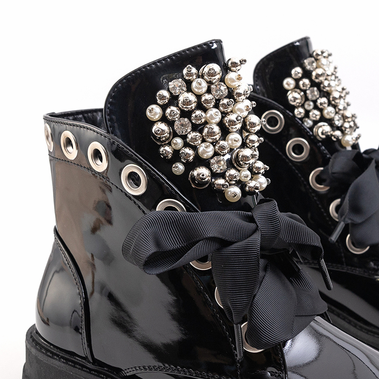 Genți pentru femei lăcuite negru cu perle Jet - Încălțăminte