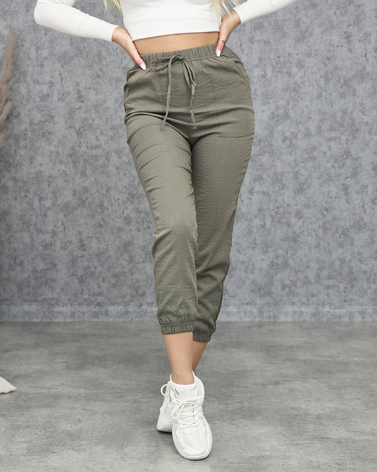 Pantaloni de damă din țesătură verde închis - Îmbrăcăminte