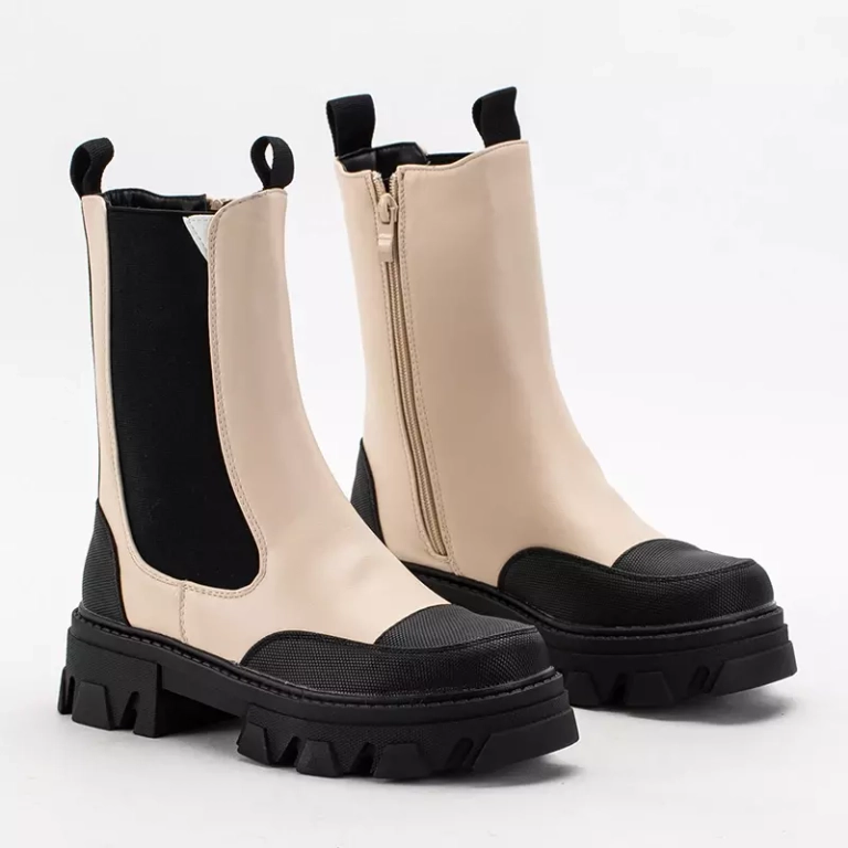 OUTLET Cizme de dama bej pe talpa masiva Rosidi - Incaltaminte