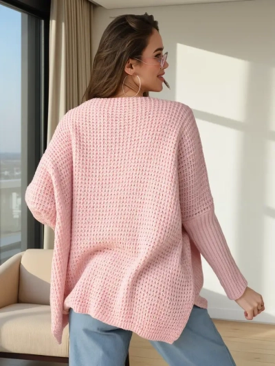 Pulover oversized din acril pentru femei Royalfashion cu inimi