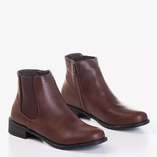 OUTLET Cizme Chelsea dama maro inchis cu toc plat Timea - Pantofi