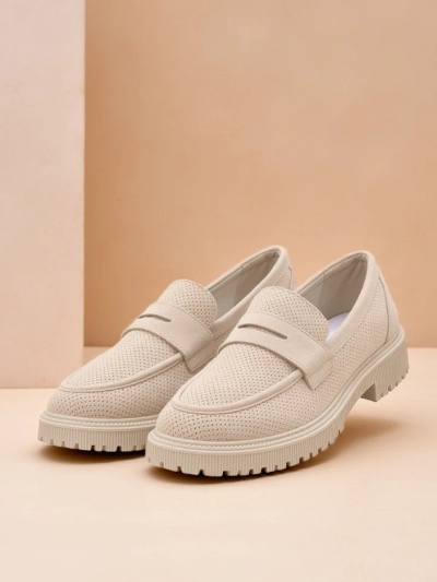 Loafers de damă Callista bej, piele ecologică, toc plat 4 cm
