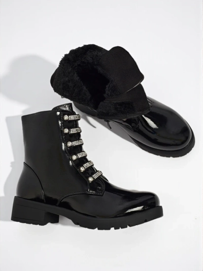 Botine de damă lăcuite cu șireturi Fjorra