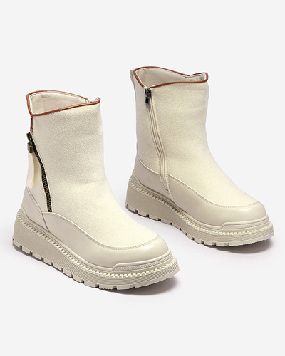 Cizme cu toc plat de damă crem Mefina- Footwear