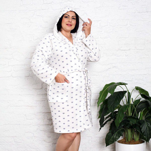Halat de baie de dama alb moale cu inimioare - Imbracaminte