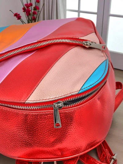 Royalfashion Rucsac de damă din piele ecologică cu dungi Metalic Stripes