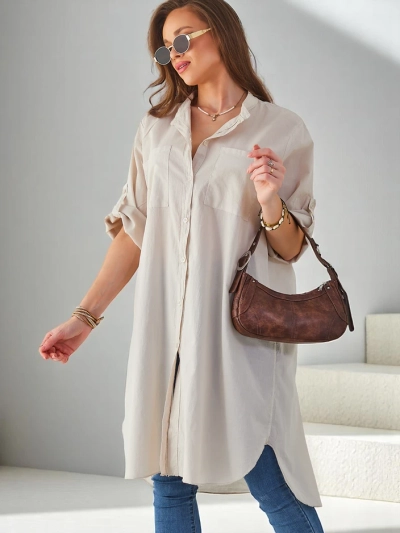 Camasa lungă oversized din bumbac pentru femei Royalfashion
