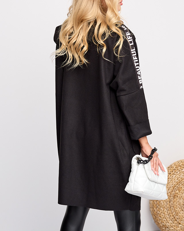 Jachetă neagră de damă cu inscripții - Îmbrăcăminte