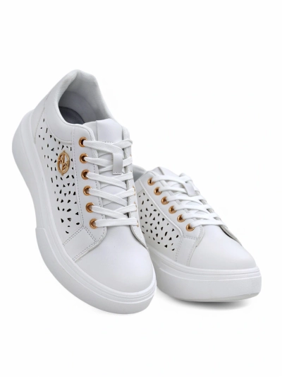 Sneakers de damă Calista Bianco din piele ecologică, ajurați, de primăvară, 4,5 cm
