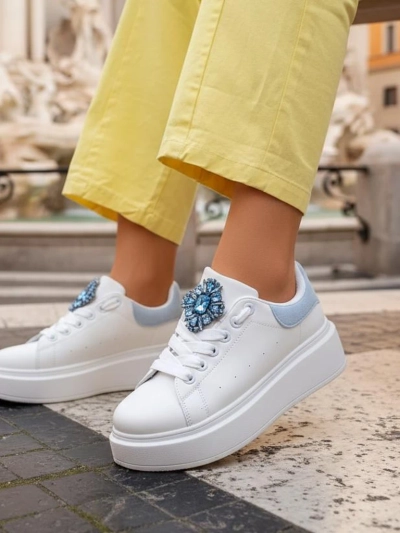 Aurelia Bianco – Sneakers damă albe cu platformă și ornament glamour
