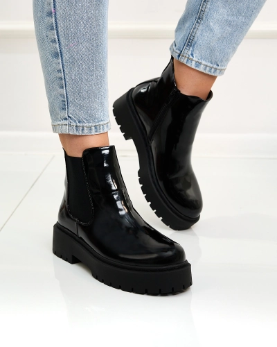 Royalfashion Cizme negre lăcuite fără toc pentru femei Glossy Chic