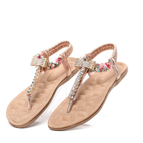 Złote sandały z cyrkoniami Benjamina- Obuwie