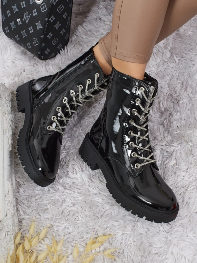 Botine de damă lăcuite cu șireturi Fjorra