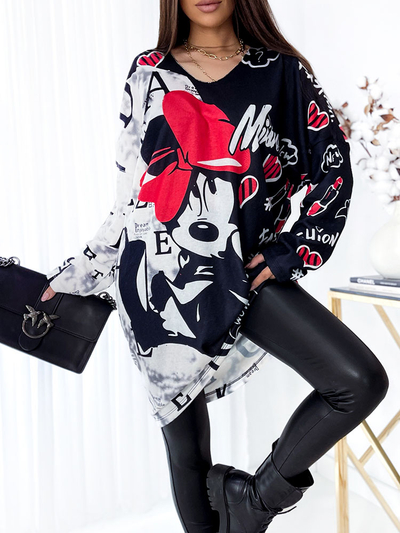 Royalfashion Rochie midi pentru femei cu imprimeu alb-negru