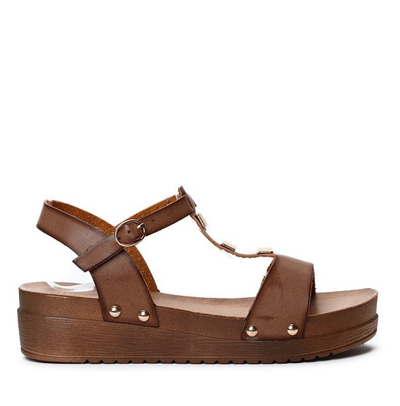 Brązowe sandały na platformie - Obuwie